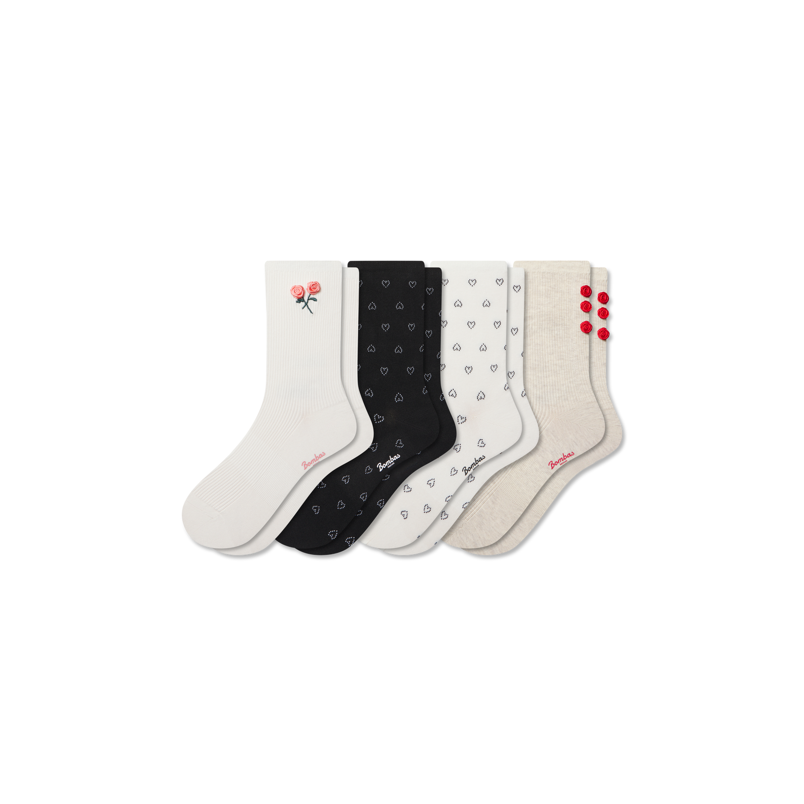 Womenâ€™s Valentineâ€™s Day Lightweight Half Calf Sock 4-Pack - Heart Rose Mix L