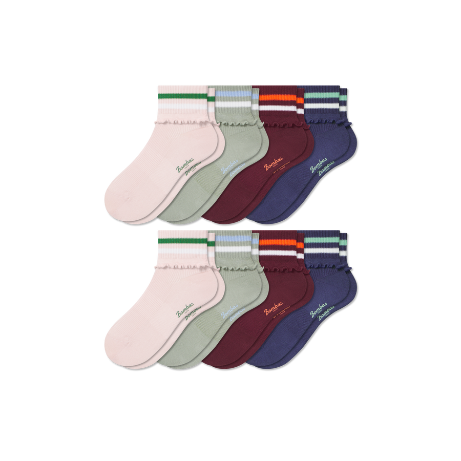 Youth Foldover Ruffle Quarter Sock 8-Pack - Breathable Weekend Rotation