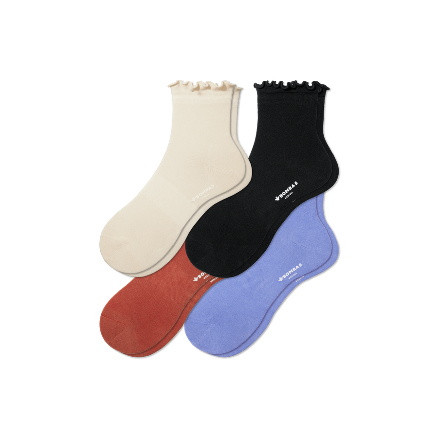 Women's Lightweight Frill Quarter Sock 4-Pack - Fresh Lounge Support