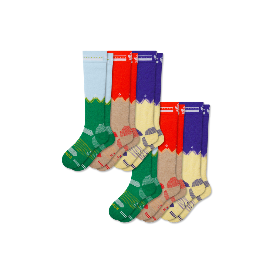 Youth Full-Cushion Merino Wool Blend Ski & Snowboard Sock 6-Pack - Daily Office Rotation