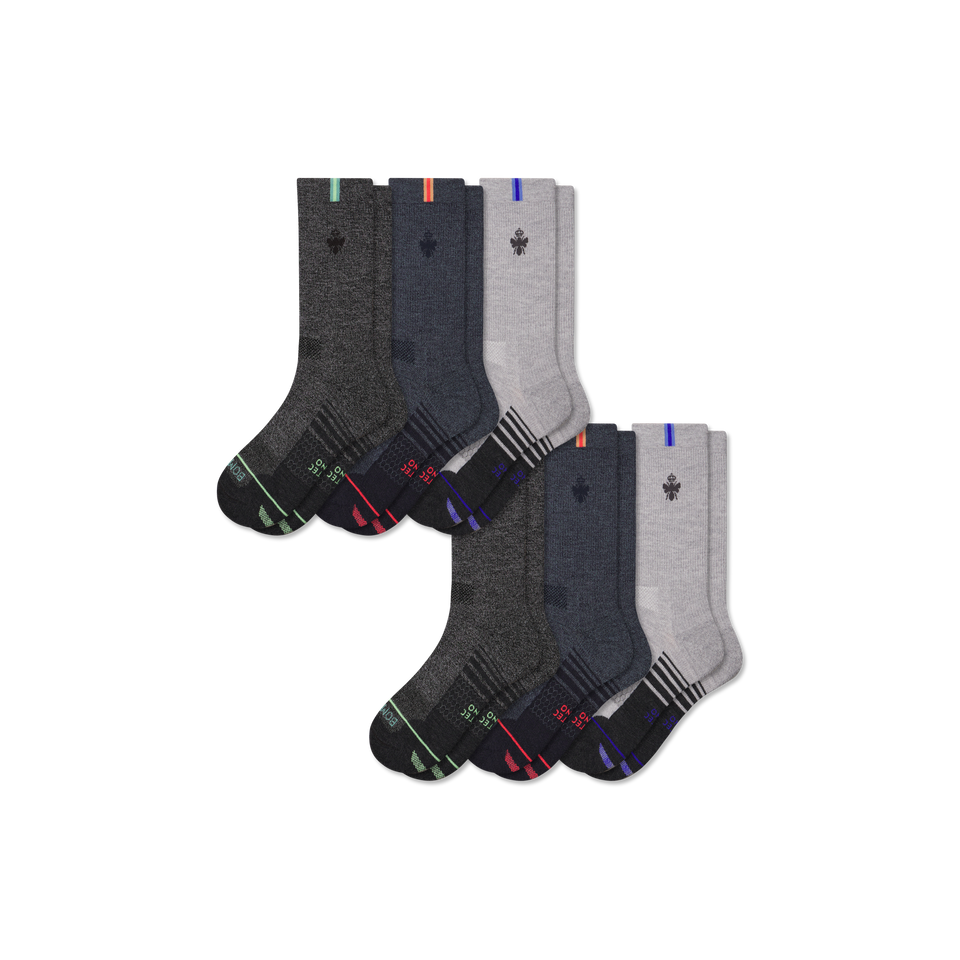 Merino Wool Blend Athletic Calf Sock 6-Pack - Meteor Mix L