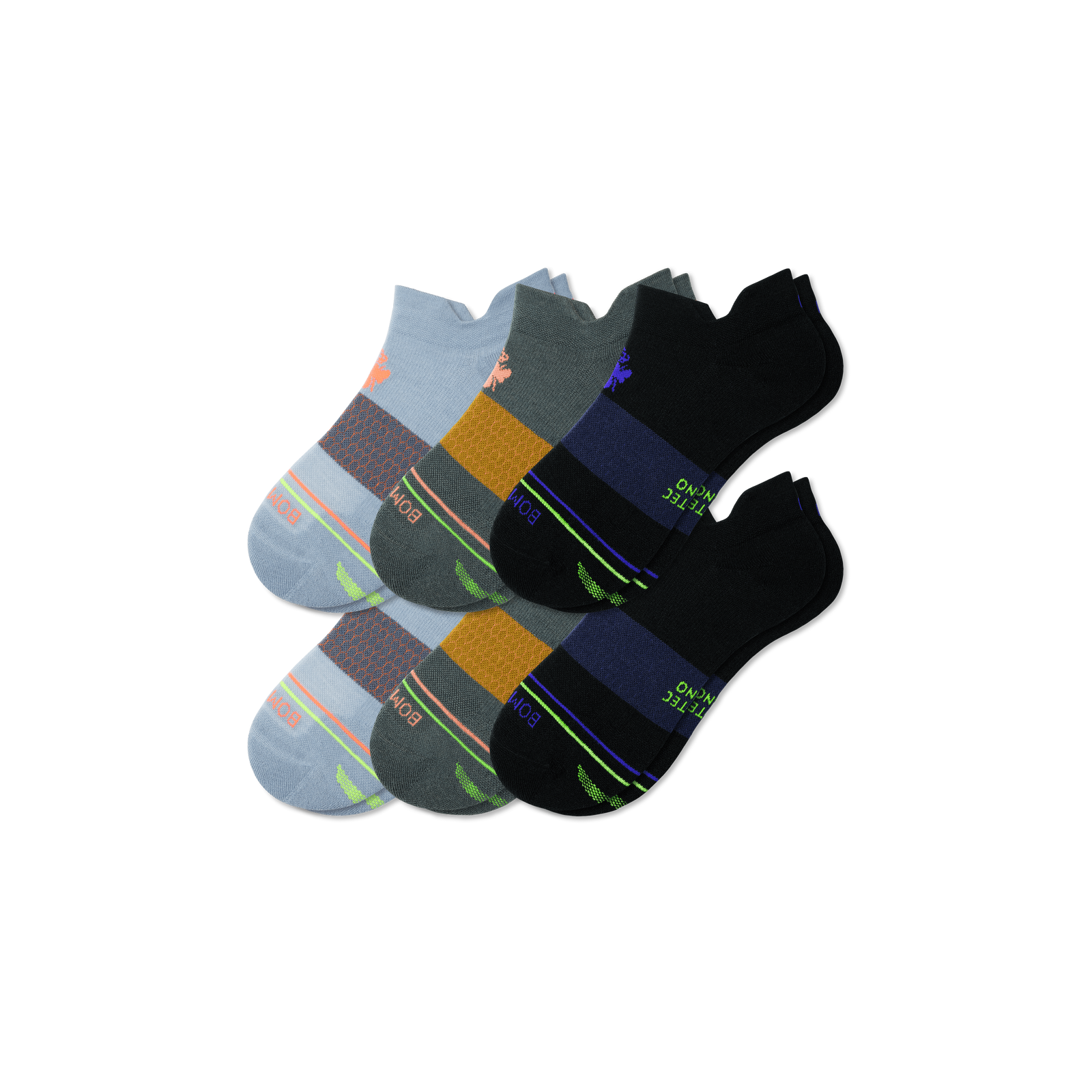 Men's Merino Wool Blend Athletic Ankle Sock 6-Pack Moss Ocean Mix L