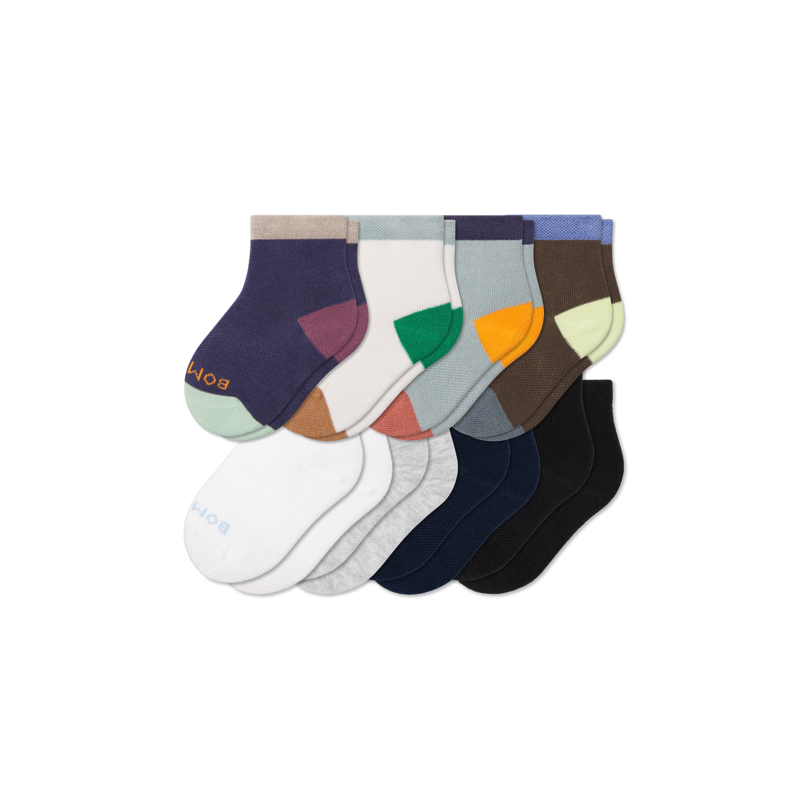 Toddler Lightweight Calf Sock 8-Pack - Navy Moss Solids Mix L