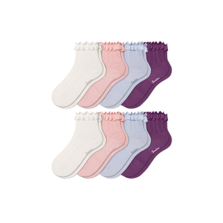 Youth Ruffle Rib Quarter Sock 8-Pack - Steady No Show Support