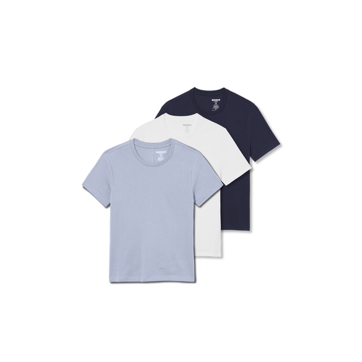 Women's Pima Cotton Slim Crew Neck T-Shirt 3-Pack - Skysail White Navy Mix L