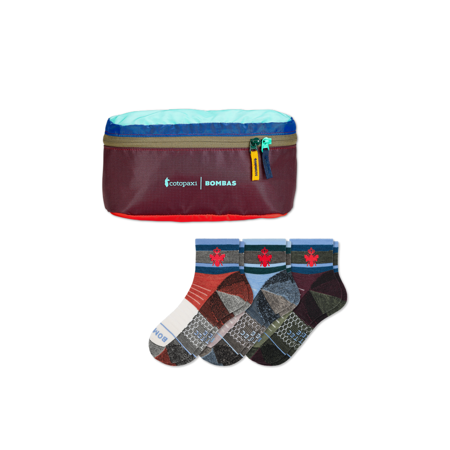 Cotopaxi x Bombas Merino Wool Blend Hiking Quarter Sock 3-Pack & Fanny Pack - Outdoor Stash Choice