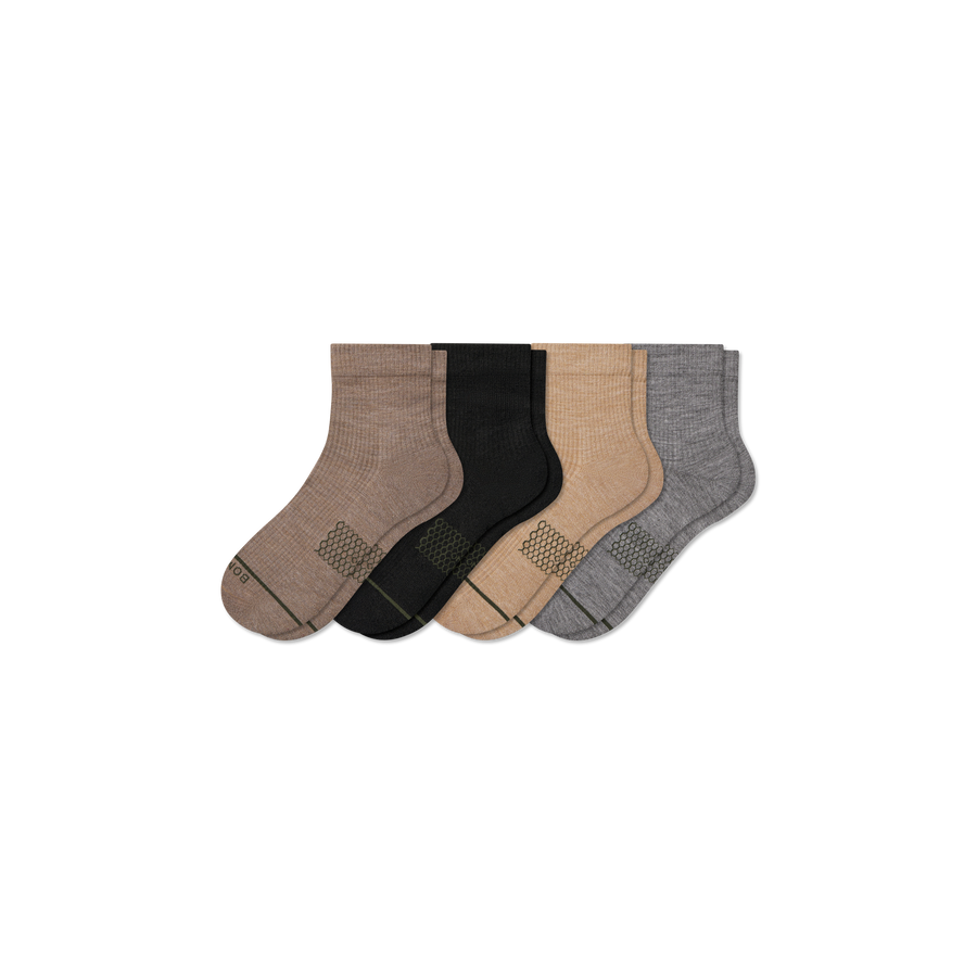 Men's Merino Wool Blend Modern Rib Quarter Sock 4-Pack - Easy Travel Fit