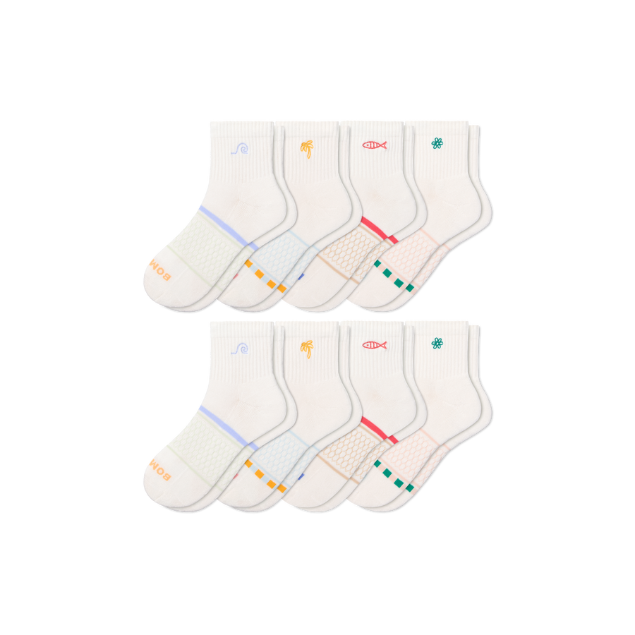Women's Beach Day Embroidered Quarter Sock 8-Pack - Breathable Shift Cushion