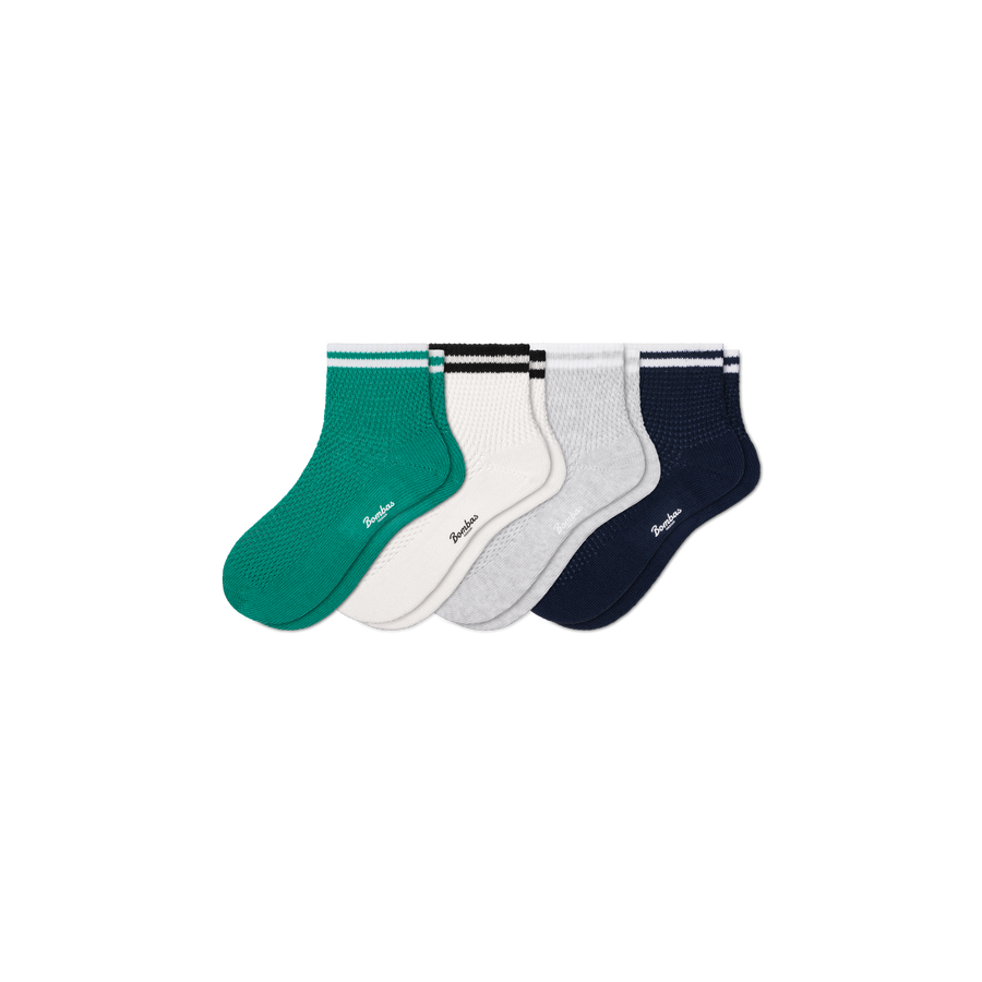 Women's Vintage Stripes Open Knit Quarter Sock 4-Pack - Easy Ankle Rotation