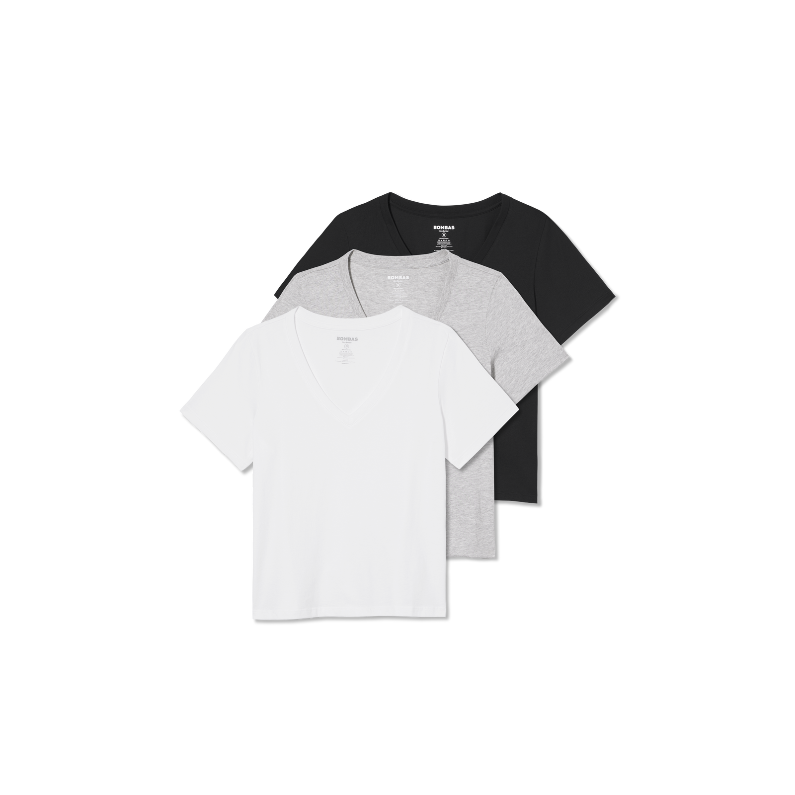 Women's Pima Cotton V-Neck T-Shirt 3-Pack - White Black Grey Mix L