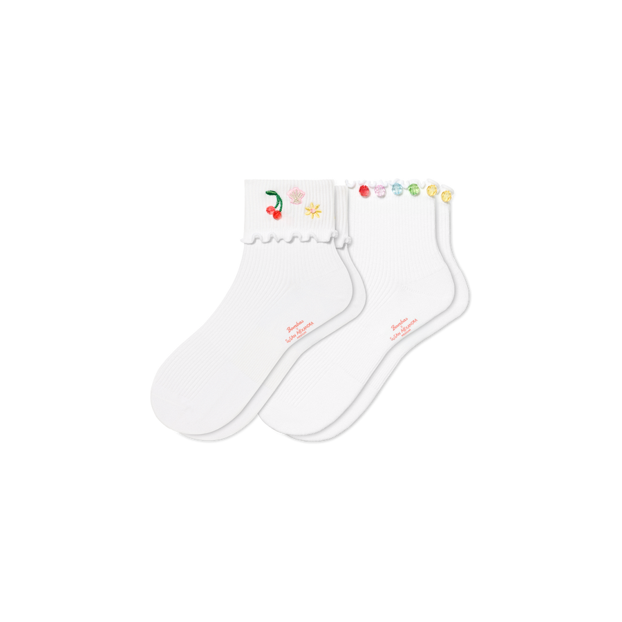 Bombas x Susan Alexandra Embellished Ruffle Rib Quarter Sock 2-Pack - Studio Recovery Support