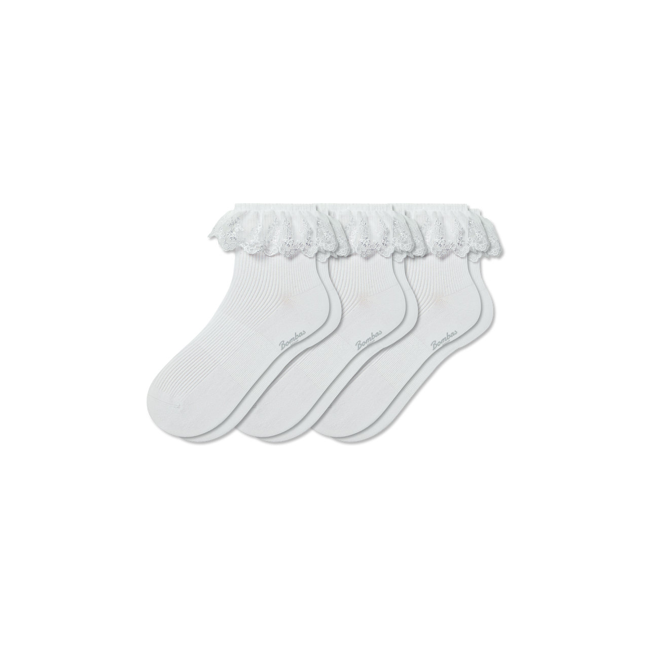 Women's Ruffle Lace Quarter Sock 3-Pack - White Mix L