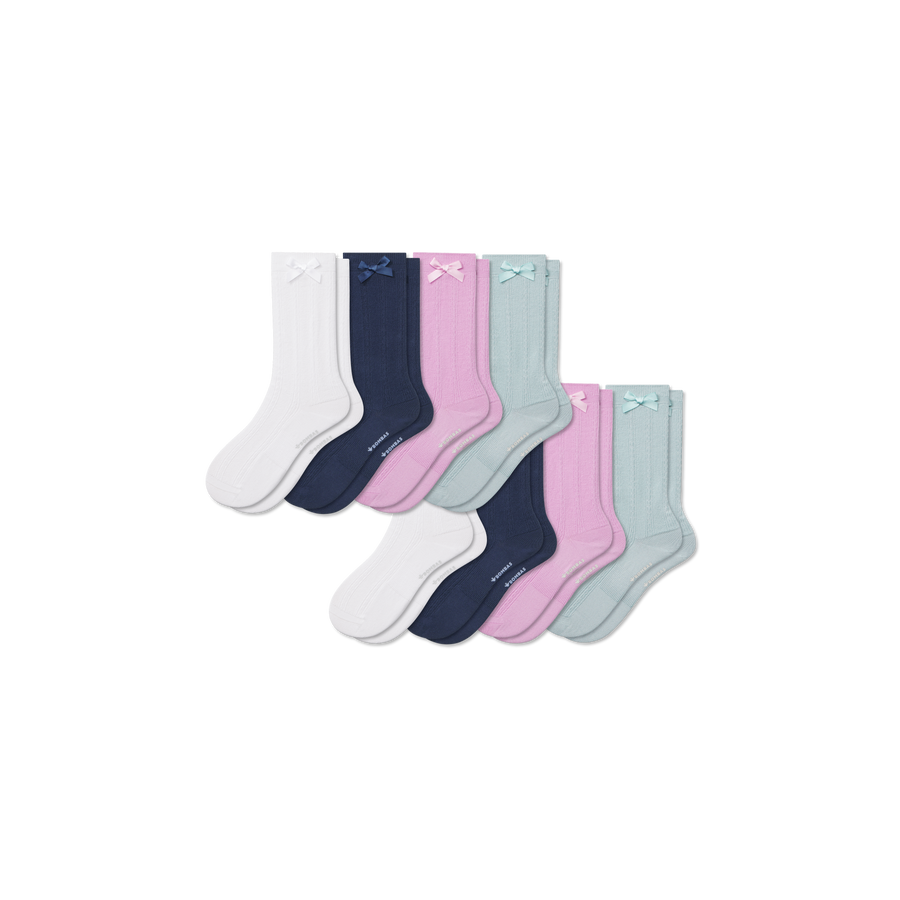 Youth Textured Bow Calf Sock 8-Pack - Light Office Cushion