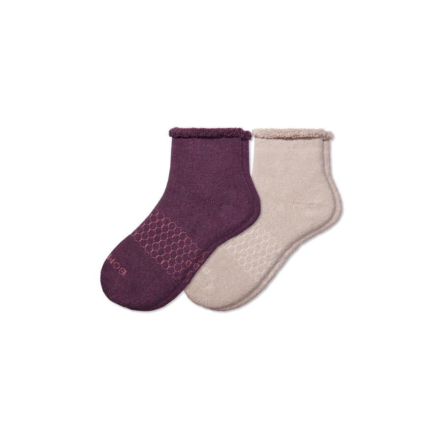 Men's Merino Wool Blend Roll-Top House Sock 2-Pack - Modern No Show Cushion